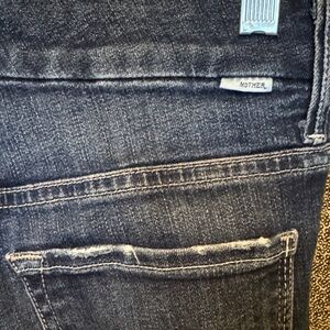 MOTHER High Waisted Looker Ankle Fray Distressed Dark Blue Skinny Jeans